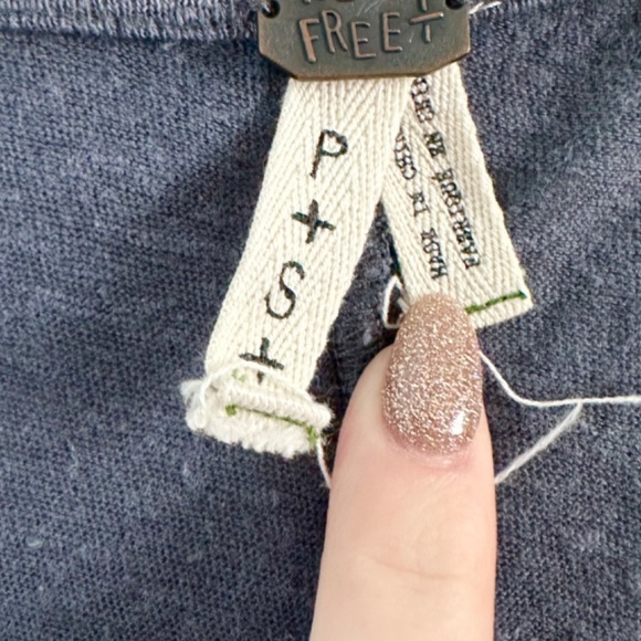 Free People Linen Blend Top Heathered Blue Loose Boho Coastal Top Excellent S - Picture 3 of 4